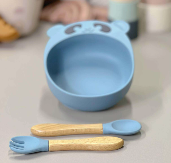 BOWL OSITO + CUBIERTO EN SILICONA ADHIERE A LA SUPERFICIE