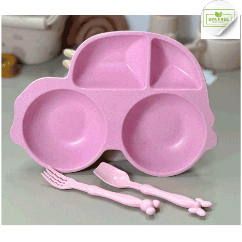 SET DE PLATO + CUBIERTO INFANTIL DE FIBRA DE TRIGO - CARRITO - Image 3
