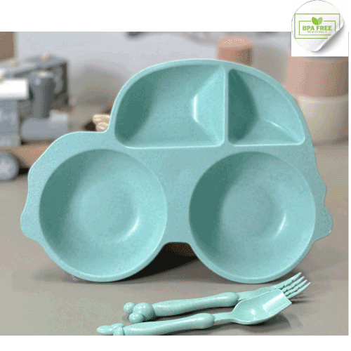 SET DE PLATO + CUBIERTO INFANTIL DE FIBRA DE TRIGO - CARRITO - Image 2